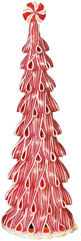 Lighted Peppermint Candy Ribbon Tree - Battery Operated 18 Inch 1 Lighted Peppermint Candy Ribbon Tree - Battery Operated 18 Inch