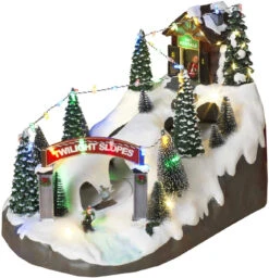 Animated Musical Ski Resort With Moving Skiers 14.5 Inch