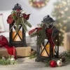 Set Of 2 Battery Operated Lighted Christmas Metal Holiday Lanterns With Floral Accents And Timer