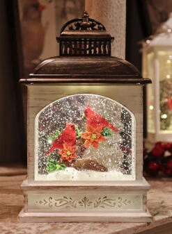 8.25 Inch Lighted Cardinal Water Lantern In Swirling Glitter