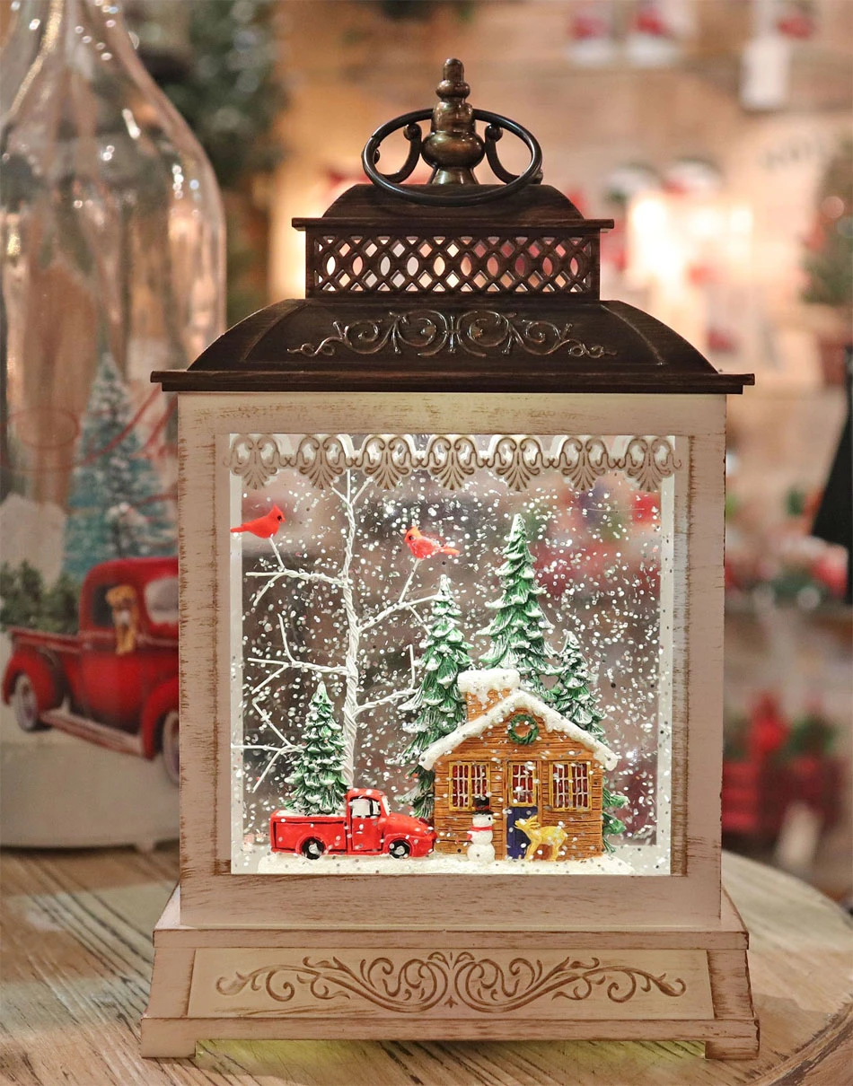 11 Inch Cabin In The Woods Lighted Water Lantern - Optional Music Setting 1 11 Inch Cabin In The Woods Lighted Water Lantern - Optional Music Setting