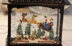 11 Inch Decorative Bronze Water Lantern With Flying Santa In Swirling Glitter -King of Christmas 2499030 santa inside