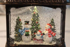 11 Inch Decorative Bronze Water Lantern With Snow Family Sledding In Swirling Glitter -King of Christmas 2499030 snowman inside