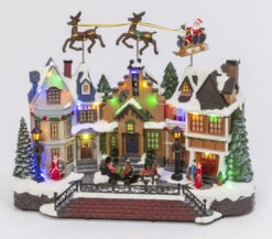 Musical Animated Holiday Village With Flying Sleigh And Reindeer