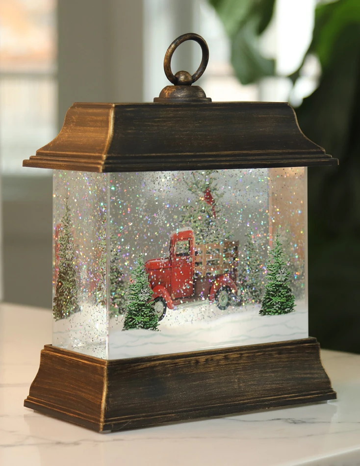 9.5 Inch Woodland Truck Scene Lighted Water Lantern In Swirling Glitter 3 9.5 Inch Woodland Truck Scene Lighted Water Lantern In Swirling Glitter - Image 3