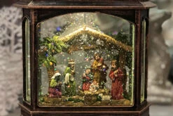 Nativity Scene Antique Bronze Lighted Water Lantern With Swirling Glitter - Plays Silent Night -King of Christmas 2535390 brown inside