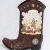 Lighted Cowboy Boot With Truck Water Lantern In Swirling Glitter