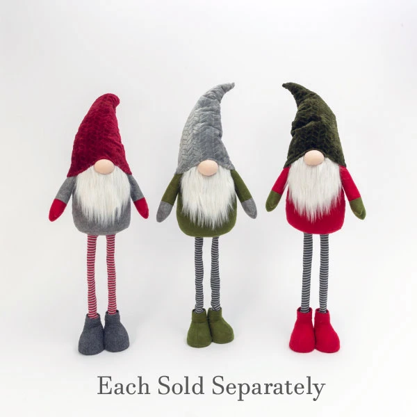 Holiday Gnome With Extendable Legs - Green Hat, Striped Legs - 46 Inch 7 Holiday Gnome With Extendable Legs - Green Hat, Striped Legs - 46 Inch - Image 7