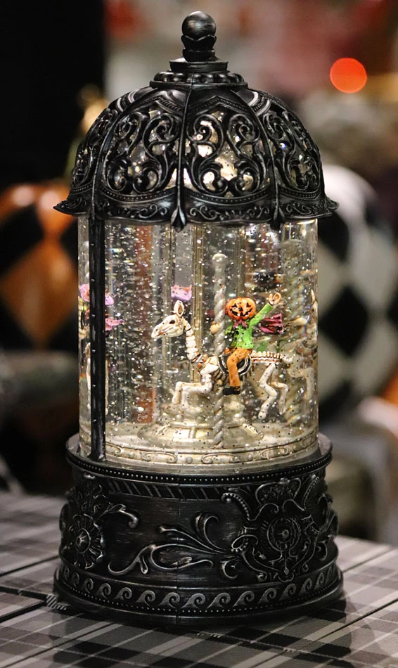 Animated Halloween Carousel Skeleton Merry-Go-Round With Moving Figurines Lighted Water Lantern 1 Animated Halloween Carousel Skeleton Merry-Go-Round With Moving Figurines Lighted Water Lantern