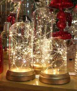 Glass Display Dome Cloche With 20 Suspended LED Fairy Lights 6.5 High -King of Christmas 3 sizes cloche with fairy lights