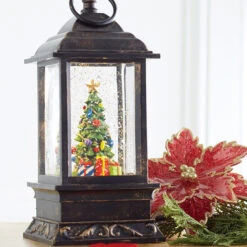 9.5 Inch Christmas Tree Lighted Musical Water Lantern With Timer