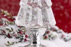 Clear Lighted Tree Water Lantern Acrylic Snow Globe With Silver Base - Timer -King of Christmas 3919212 bottom