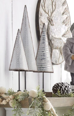 Galvanized Metal Holiday Trees On Wood Base - 15, 18, 21 Inch Set Of 3 -King of Christmas 3959100 raz iron trees 2