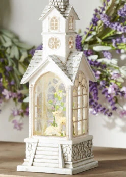 Easter Lamb Lighted Water Church In Swirling Glitter - 15.25 Inch -King of Christmas 4000756 main boc