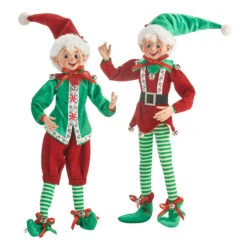 Set Of 2 Posable Elf Figurines 16 Inch Santa's Little Helpers