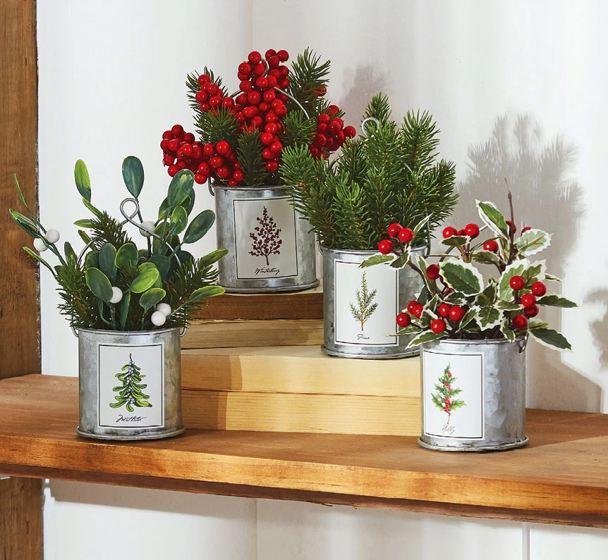 Winterberry, Pine, Holly And Mistletoe Assorted 4 In Galvanized Decorative Buckets 1 Winterberry, Pine, Holly And Mistletoe Assorted 4 In Galvanized Decorative Buckets