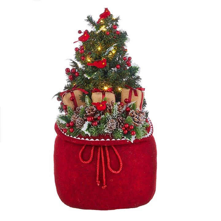 Red Bag With Lighted Tree And Cardinals - 24 Inch 1 Red Bag With Lighted Tree And Cardinals - 24 Inch