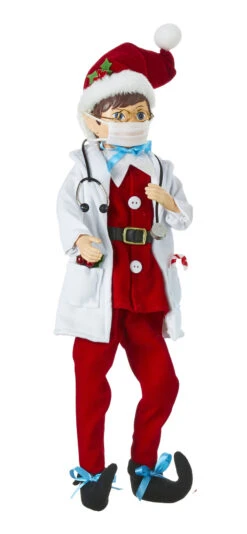 Doctor Elf Healthcare Hero In Santa Suit Posable 16 Inch -King of Christmas 4015560 red
