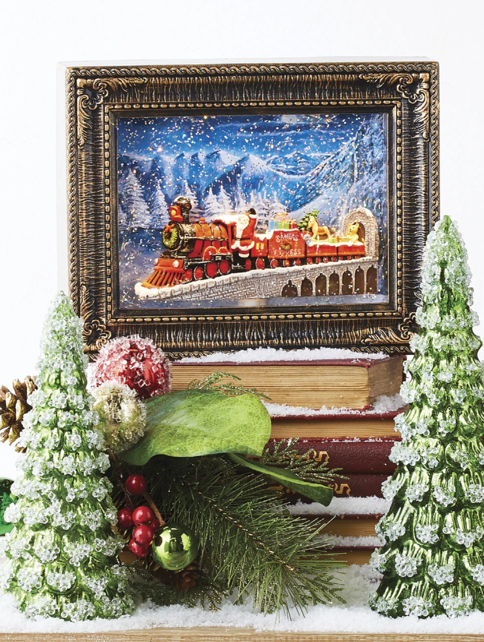 Santa Polar Express Lighted Water Lantern Frame With Swirling Glitter 1 Santa Polar Express Lighted Water Lantern Frame With Swirling Glitter