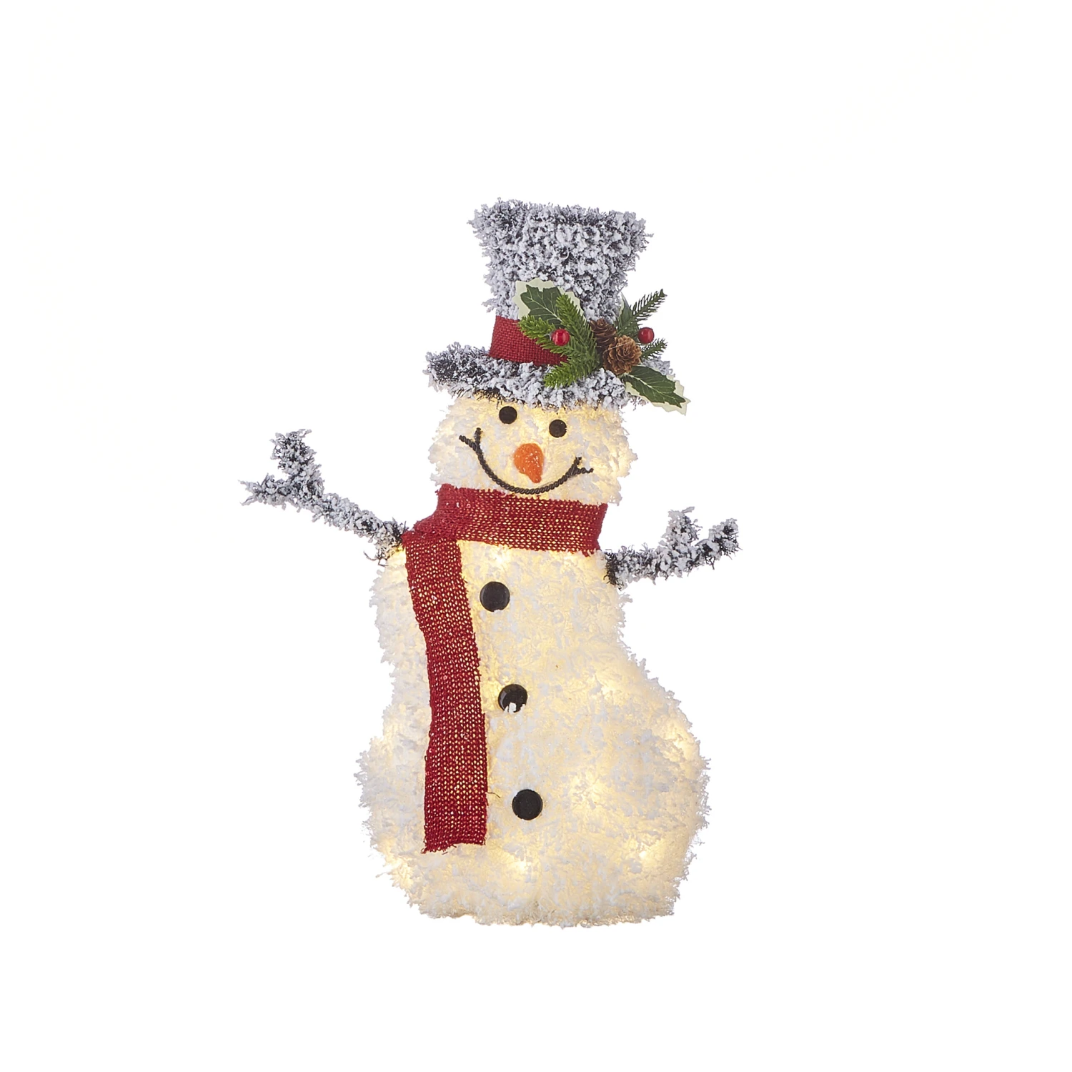 Battery Operated Lighted Flocked Tinsel Snowman With Top Hat 20.5 Inch 3 Battery Operated Lighted Flocked Tinsel Snowman With Top Hat 20.5 Inch - Image 3
