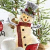 Battery Operated Lighted Flocked Tinsel Snowman With Top Hat 20.5 Inch