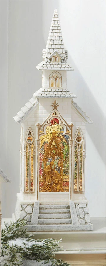 Lighted Water Lantern Stained Glass Church With Holy Family - USB Cord Included 1 Lighted Water Lantern Stained Glass Church With Holy Family - USB Cord Included