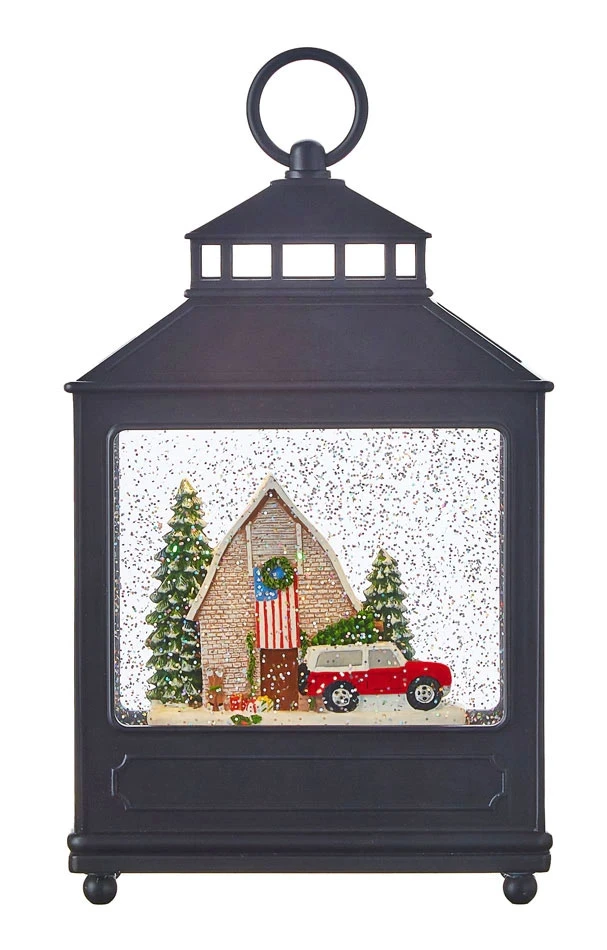American Christmas Scene Lighted Water Lantern - Barn And Red Truck In Swirling Glitter 1 American Christmas Scene Lighted Water Lantern - Barn And Red Truck In Swirling Glitter