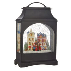 Town Scene Musical Lighted Water Lantern With Swirling Glitter - USB Cord Included