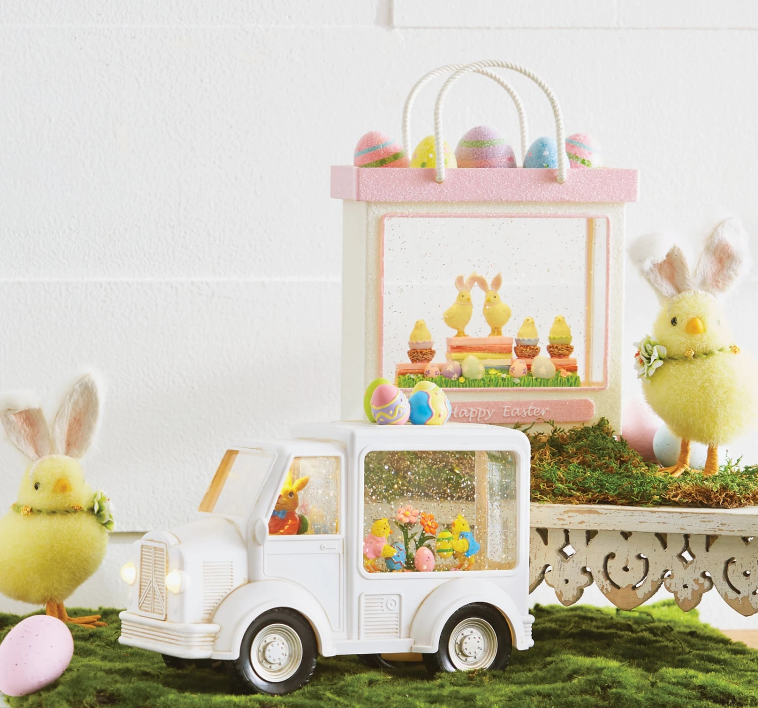 Lighted Easter Shopping Bag With Chicks And Egg Figurines In Swirling Glitter 2 Lighted Easter Shopping Bag With Chicks And Egg Figurines In Swirling Glitter - Image 2