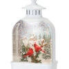 White Lighted Water Lantern With Cardinals And Town Scene Snow Globe - 10.5 Inch