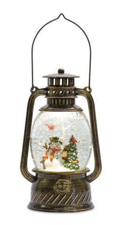 Bronze Hurricane With Frosty The Snowman Lighted Water Lantern - 11 Inch