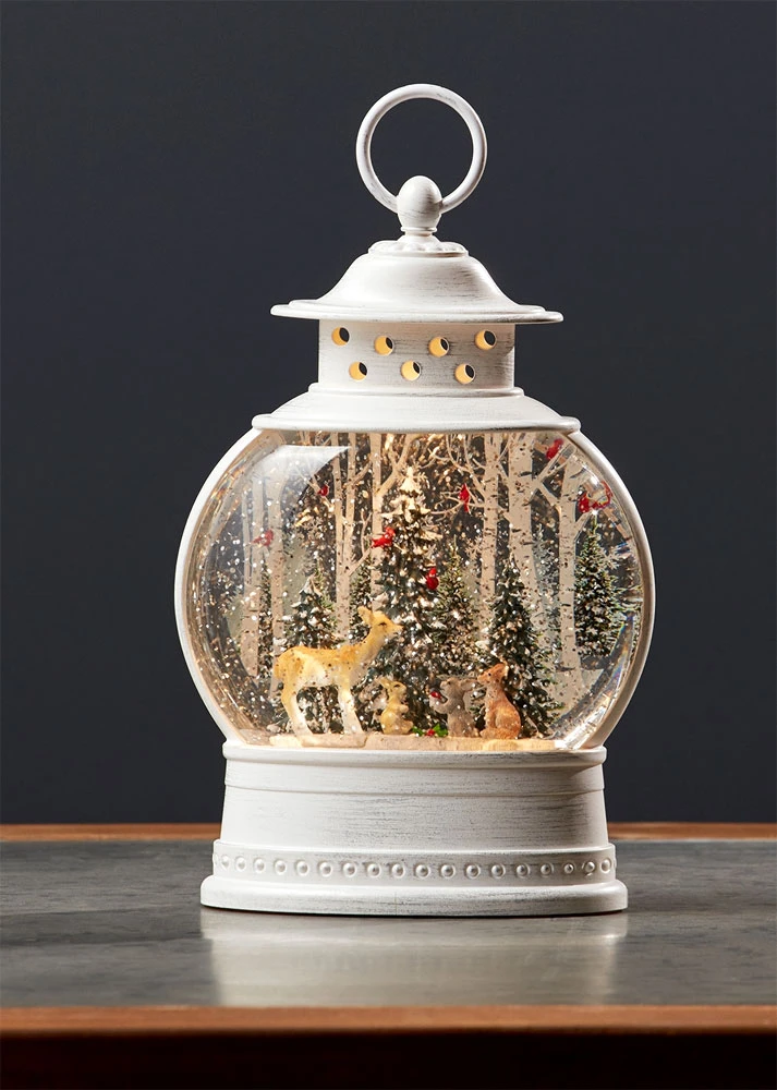 Deer With Forest Animals Snow Globe In White Water Lantern 1 Deer With Forest Animals Snow Globe In White Water Lantern