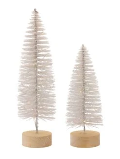 Lighted Bottle Brush Trees Battery Operated - Set Of 2 White 10.75 Inch 7 Lighted Bottle Brush Trees Battery Operated - Set Of 2 White 10.75 Inch -King of Christmas 81445 1