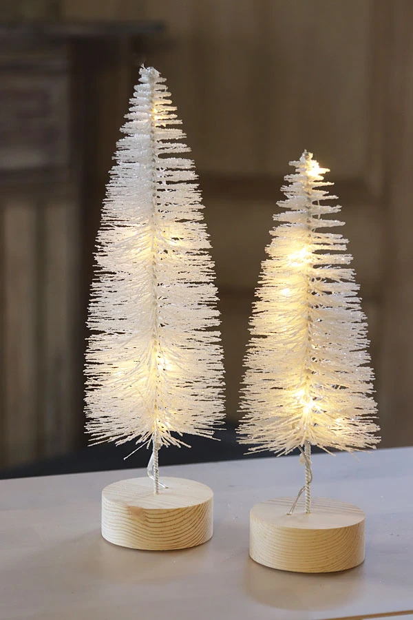 Lighted Bottle Brush Trees Battery Operated - Set Of 2 White 10.75 Inch 1 Lighted Bottle Brush Trees Battery Operated - Set Of 2 White 10.75 Inch