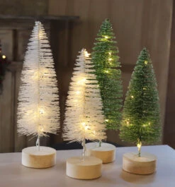 Lighted Bottle Brush Trees Battery Operated - Set Of 2 Green With Timer 10.75 Inch -King of Christmas bottle brush trees green an