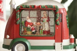 Camper Lighted Water Lantern With Santa And Mrs. Clause In Swirling Glitter