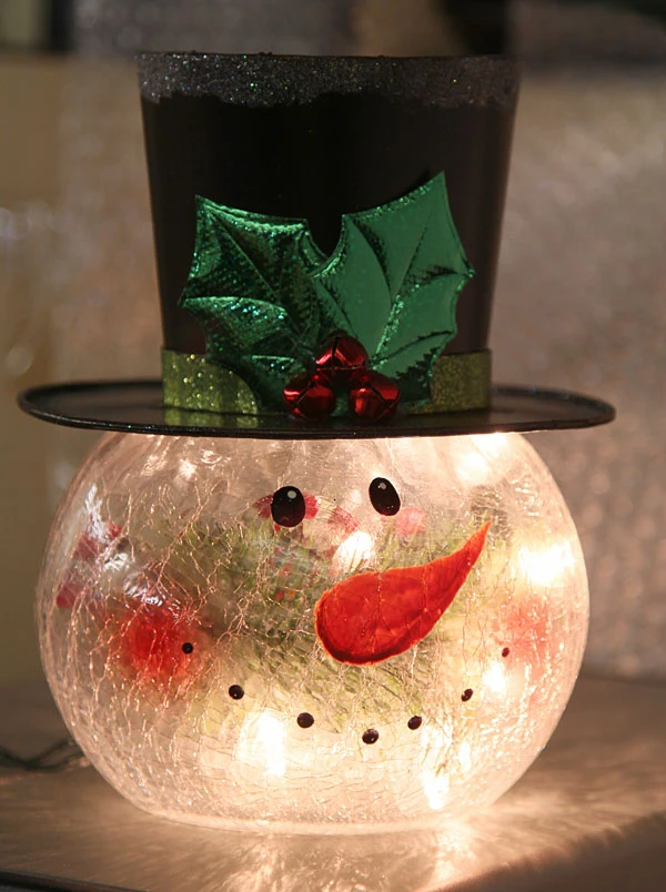 Lighted Crackle Glass Snowman - 8 Inch Electric 1 Lighted Crackle Glass Snowman - 8 Inch Electric