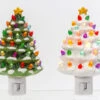 Electric Dolomite Christmas Tree Nightlight - Set Of 2 Green And White