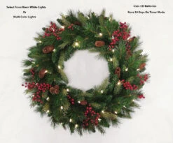 Outdoor Safe Christmas Wreath - Battery Operated Timer - Color Select Warm White Or Multi Color -King of Christmas ghh wreath new