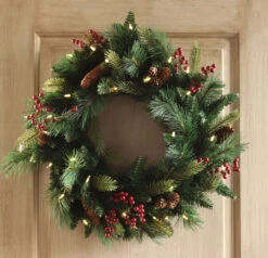 Outdoor Safe Christmas Wreath - Battery Operated Timer - Color Select Warm White Or Multi Color