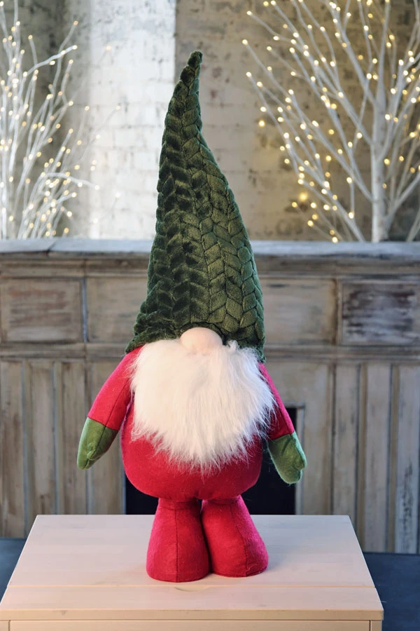 Holiday Gnome With Extendable Legs - Green Hat, Striped Legs - 46 Inch 3 Holiday Gnome With Extendable Legs - Green Hat, Striped Legs - 46 Inch - Image 3