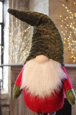 Holiday Gnome With Extendable Legs - Green Hat, Striped Legs - 46 Inch 10 Holiday Gnome With Extendable Legs - Green Hat, Striped Legs - 46 Inch -King of Christmas gnome green hat side