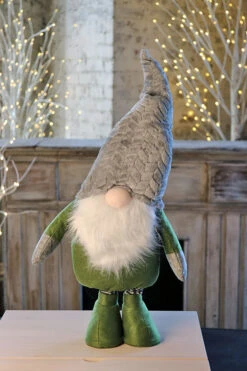 Holiday Gnome With Extendable Legs - Grey Hat, Striped Legs - 46 Inch -King of Christmas gnome grey hat shorty