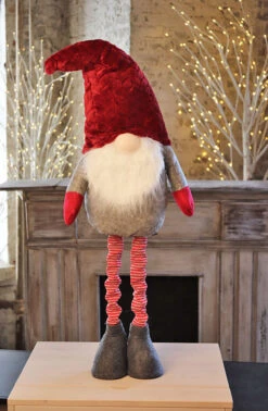 Holiday Gnome With Extendable Legs - Red Hat, Striped Legs - 46 Inch