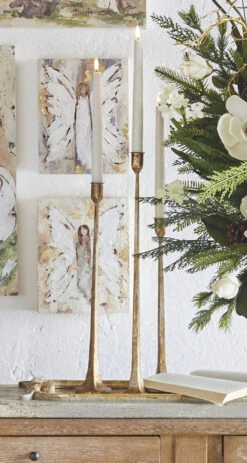 Angel Block Wall Art Set Of 2 - 10 Inch Each - NEW -King of Christmas gold taper glam