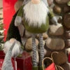 Holiday Gnome With Extendable Legs - Grey Hat, Striped Legs - 46 Inch