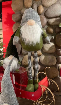 Holiday Gnome With Extendable Legs - Grey Hat, Striped Legs - 46 Inch