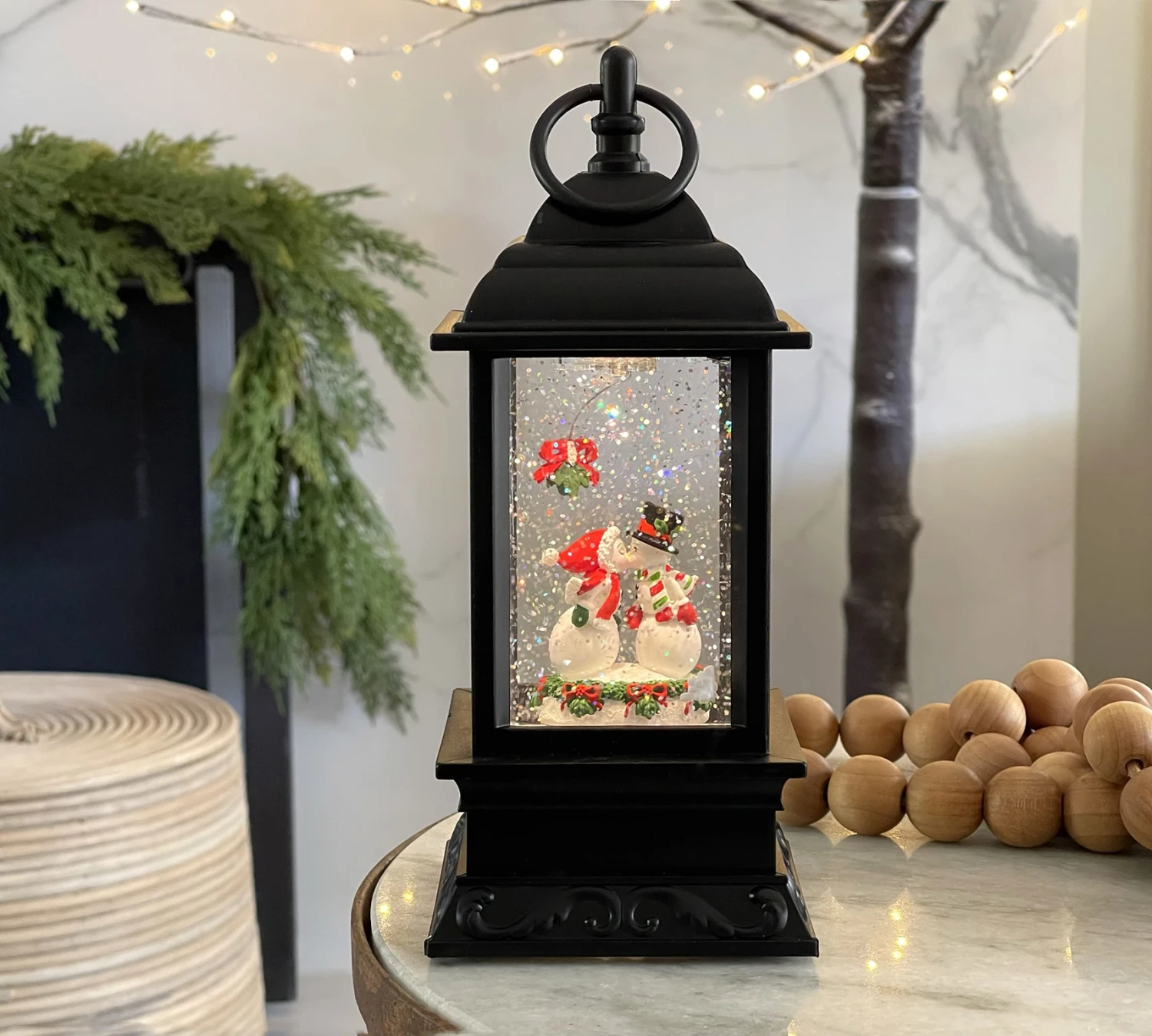 Animated Kissing Snowmen Under The Mistletoe Lighted Water Lantern 1 Animated Kissing Snowmen Under The Mistletoe Lighted Water Lantern