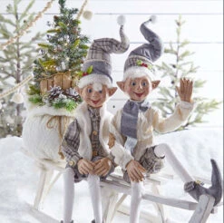 21 Inch Lighted Cozy Knit Sweater Gift Bag With Tree - Battery Operated -King of Christmas lighted tree with elfs