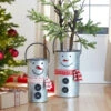 Set Of 2 Nesting Galvanized Snowmen Buckets With Handles 16 -18 Inch